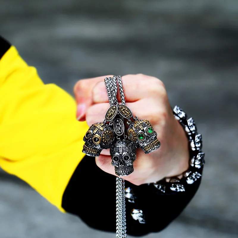 BEIER Cool Men\'s Gothic Carving Pendant Necklace  Stainless Steel High Quality Detail Biker Skull Jewelry  for man BP8-256