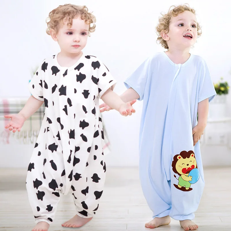 Baby cartoon penguin printing bag with short sleeves Cotton cent leg bag Summer prevent play is my pajamas 0 to 2 years old baby