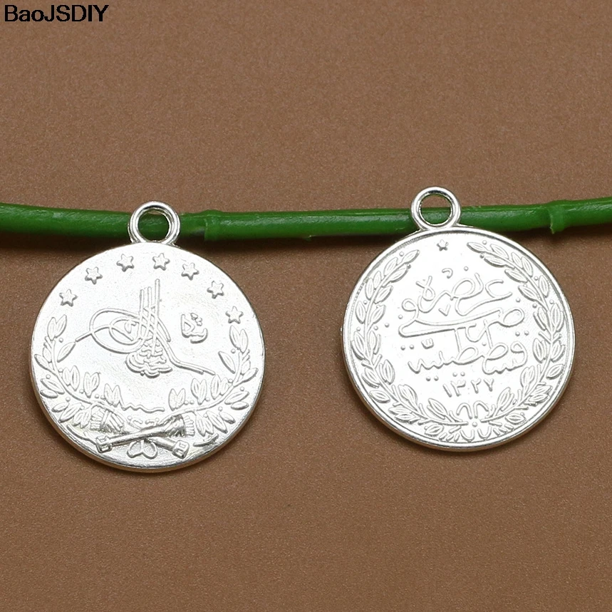 (JM943) Wholesale 22mm Antique Bronze/Champagne Gold /Antique Silver /Silver color Coin Alloy Flat Charms Pendants 10 pieces
