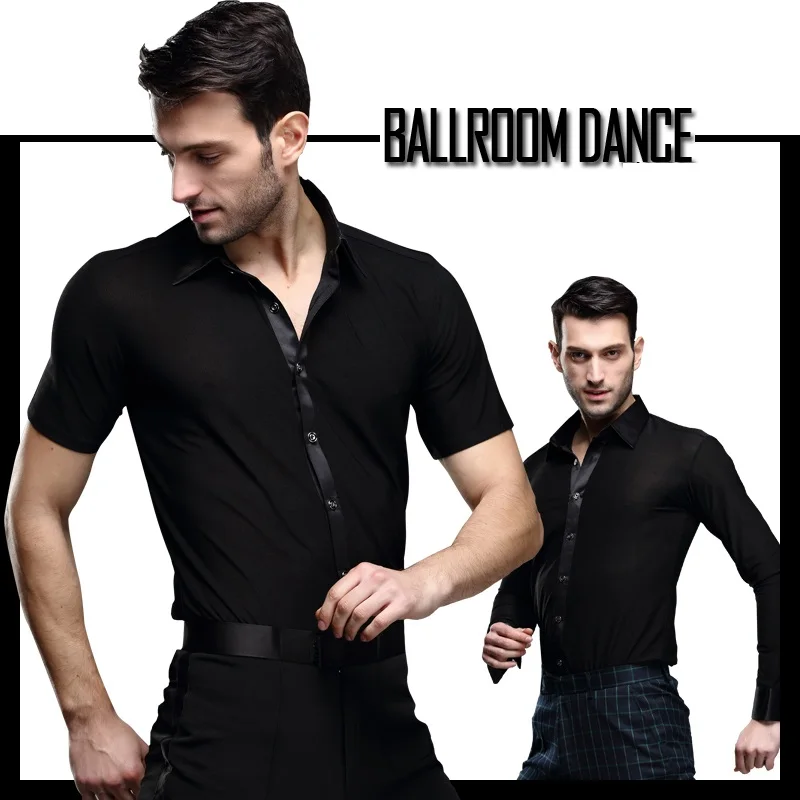 Black Latin Dance Shirts Male Long Sleeves Dancing Jacket Shirt Men\'s Ballroom Chacha India Salsa Paso Dance Clothes B-5999