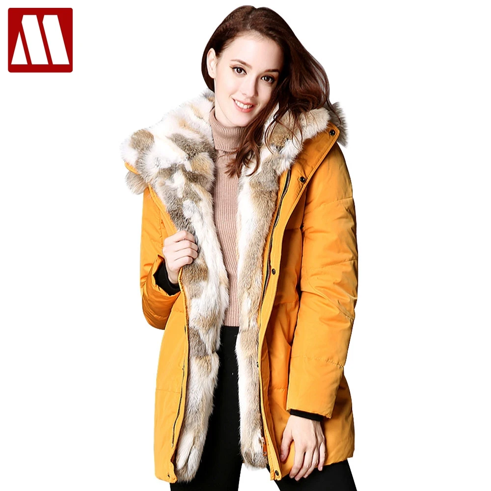 

2022 New Winter Women Down Puffer Jacket Female Raccoon Fur Hooded Duck Down Coats Warm Long Coat Thicken Parkas Abrigo Mujer