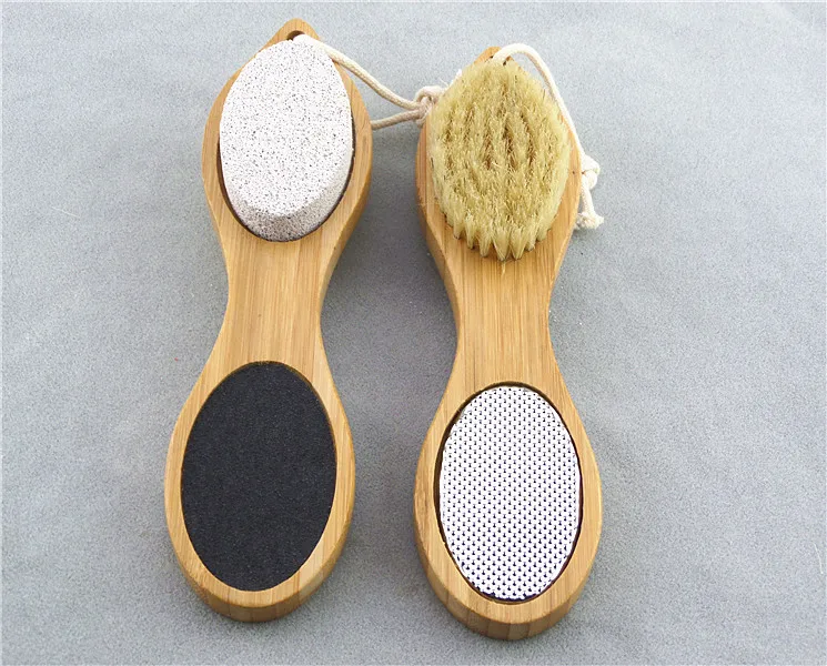 Exfoliating Dead Skin Remover Foot Massager Wooden Feet Brush with Natural Boar Bristle and Pumice Stone Feet Brush lin4509