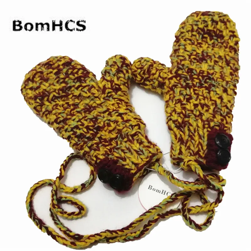 

BomHCS Winter Thick Warm Women's Gloves 100% Handmade Knit Ladies Mittens with Inner