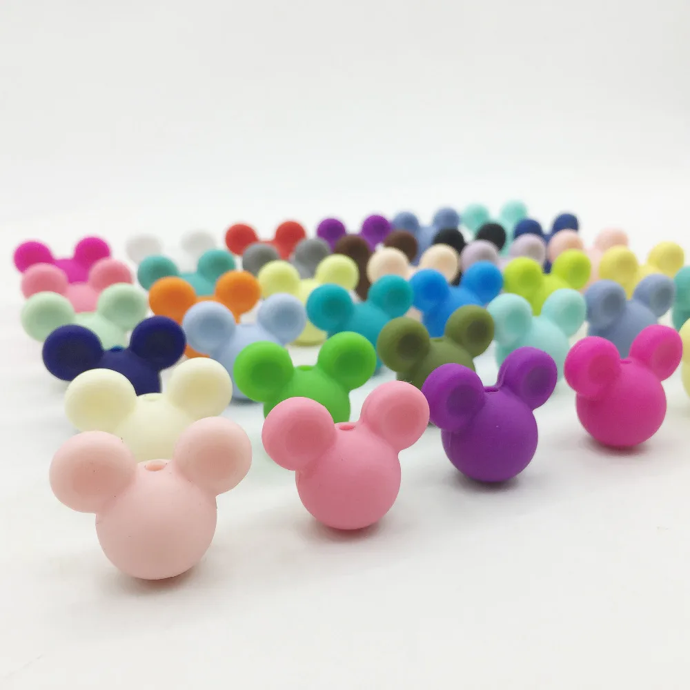 24*20*14mm 10pcs Mouse Silicone Beads Baby Teething Beads Safe Food Grade Nursing Chewing Mickey Silicone Bead 27Colors