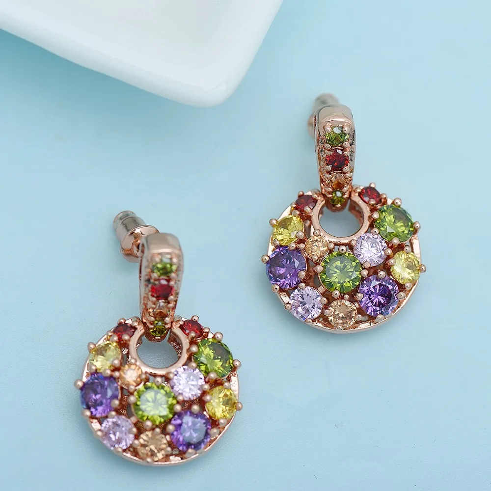 LUOTEEMI New American Style Multicolour Cubic Zirconia Round Shape Small Pendant Earrings For Women Gifts Brinncos