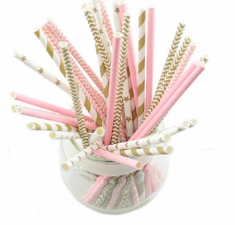 Free shipping 250pcs(10bags) Eco-friendly paper strawpink  mixed kids birthday wedding decorative part drinking Paper Straws