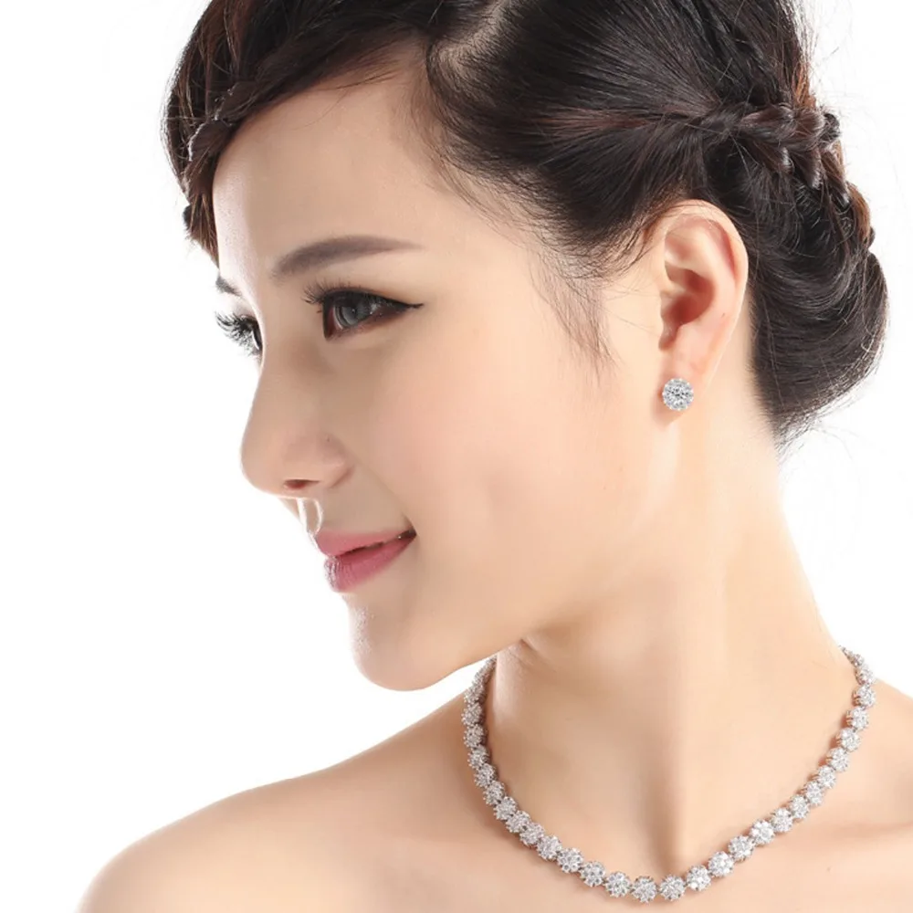 LUOTEEMI White Gold-Color AAA+ Cubic Zirconia Stone Earrings and Necklace for Wedding Bridal High Quality Jewelry Set