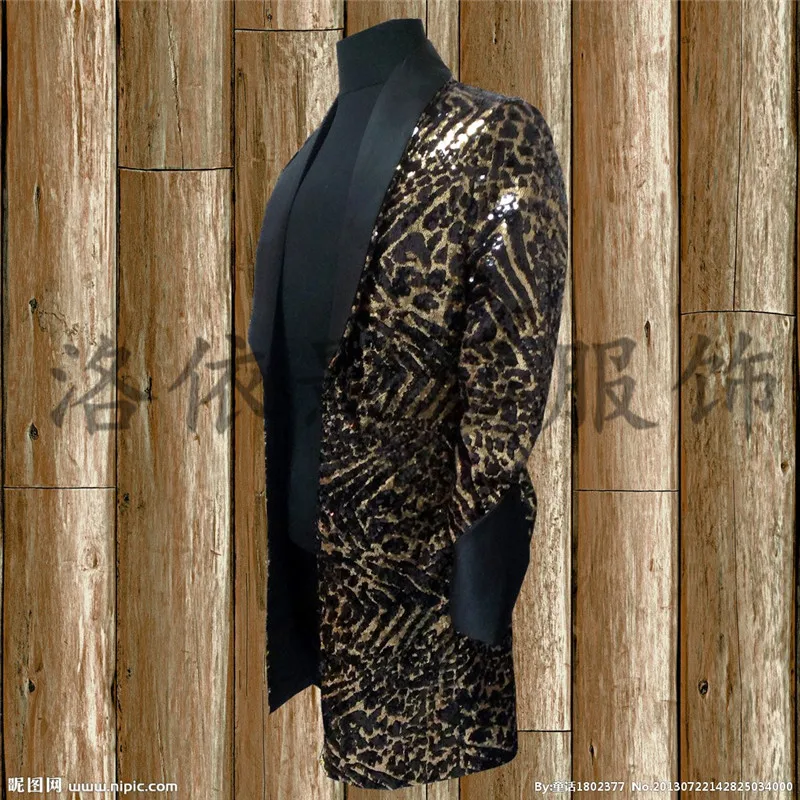 mens stage performance black and golden fullsequined leopard tuxedo jacket stage wear/singing/bar/event/club/performance acket