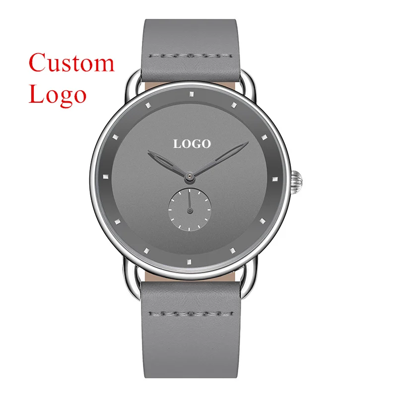 CL039 Custom OEM Brand Reloj Personalizado Wrist Watch Grey Leather Mens Watches in Wristwatches