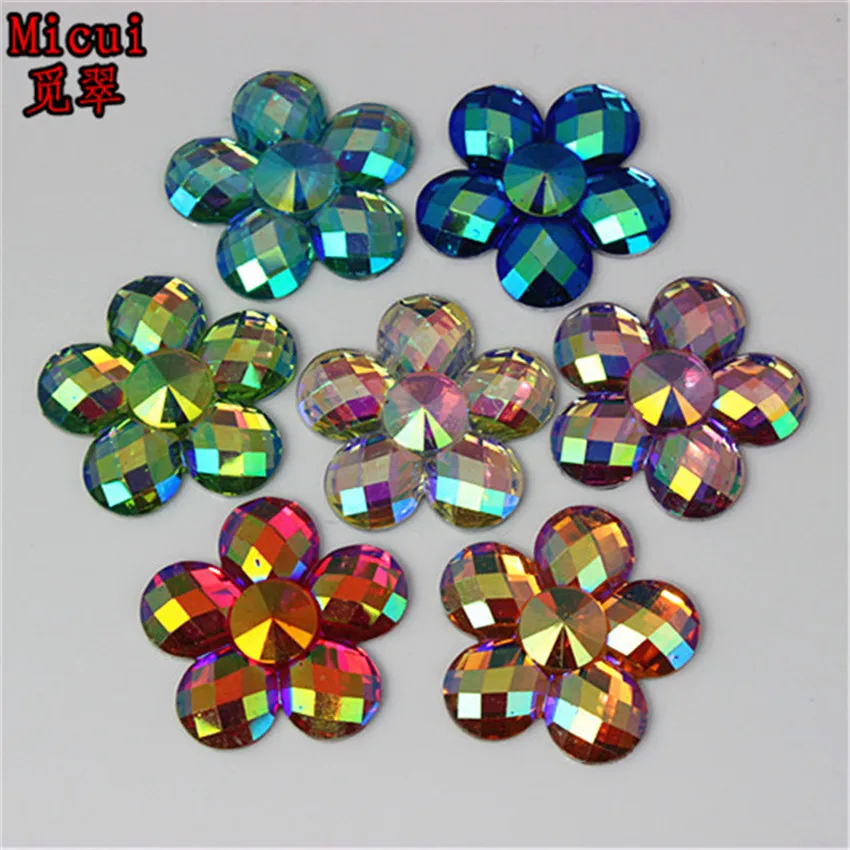 

Micui 20 шт 30 мм AB цвет смолы Стразы плоская задняя Цветочная пуговица для одежды платье ремесла украшения одежды ZZ526