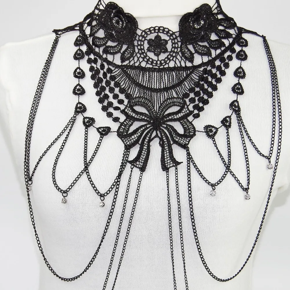 Black Lace  Body Chain  Jewelry  Women Cosplay Halloween Costumes Female Gothic  Accessories