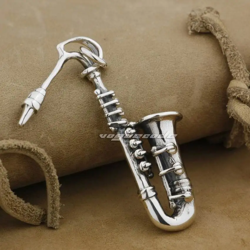 925 Sterling Silver Fashion Charms Saxophone Pendant Biker Rock Punk Pendant 9J020