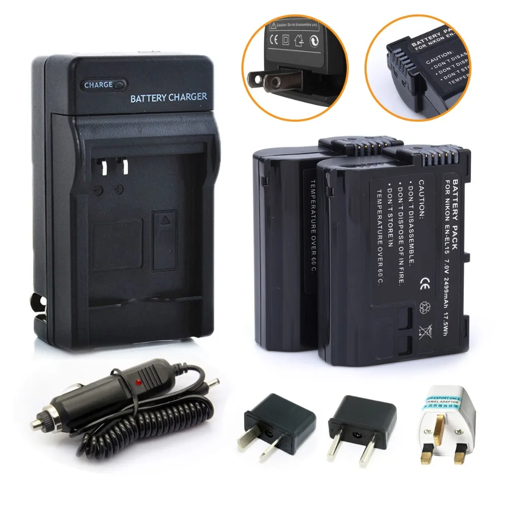 

2Pcs Probty EN-EL15 EN EL15 Battery + Charger Kit for Nikon 1 V1 D600 D610 D750 D800 D810A D810 D800E D7000 D7100 D7200 Camera