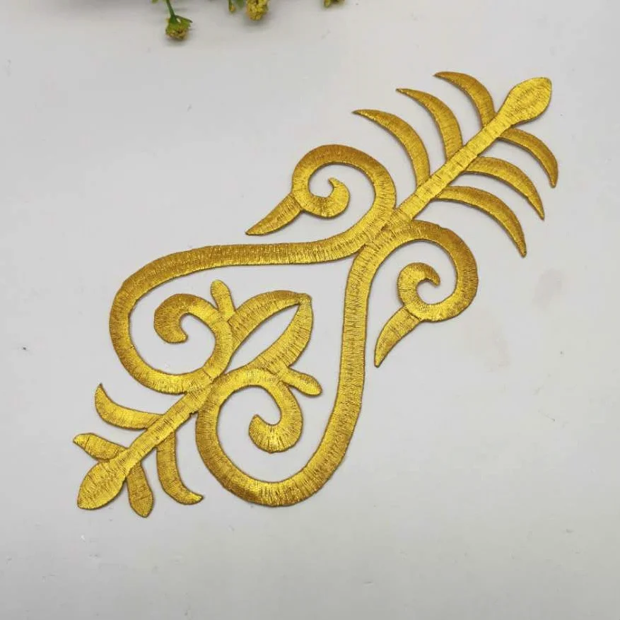 YACKALASI 5 Pieces/Lot Gold Embroidered Appliqued Fabric Applique Gold Metallic Patches 9cm*21cm