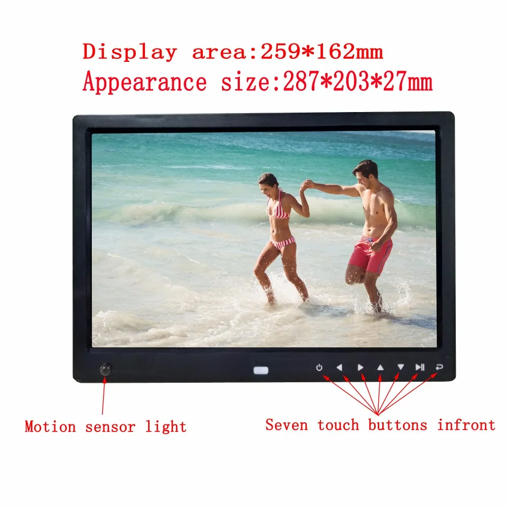 12 inch motion sensor touch buttons infront digital video player picture digital frame advertising machine digital photo frame