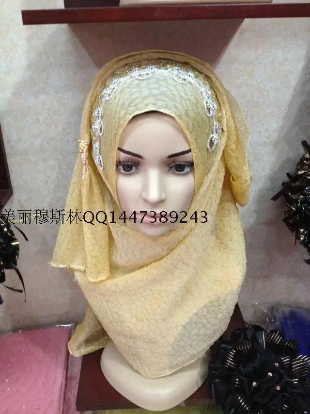 Shira with 2014 new Muslim Beaded Scarf Turban scarf button Hui