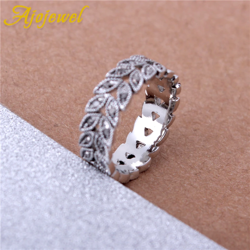 Ajojewel Plant Statement Rhinestone Leaf Rings For Women New Fashion Vintage Antique Jewelry