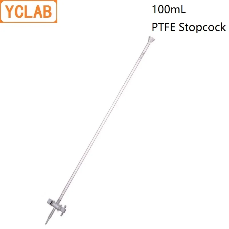 YCLAB 100mL Burette with PTFE Stopcock Class A Transparent Glass Laboratory Chemistry Equipment