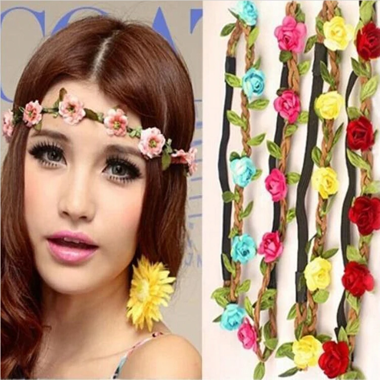 

Fashion Bohemian Styles Artificial Flower Bridesmaid Bridal Hair Headpiece Headband Wedding Tiaras Hair Accessories For Women