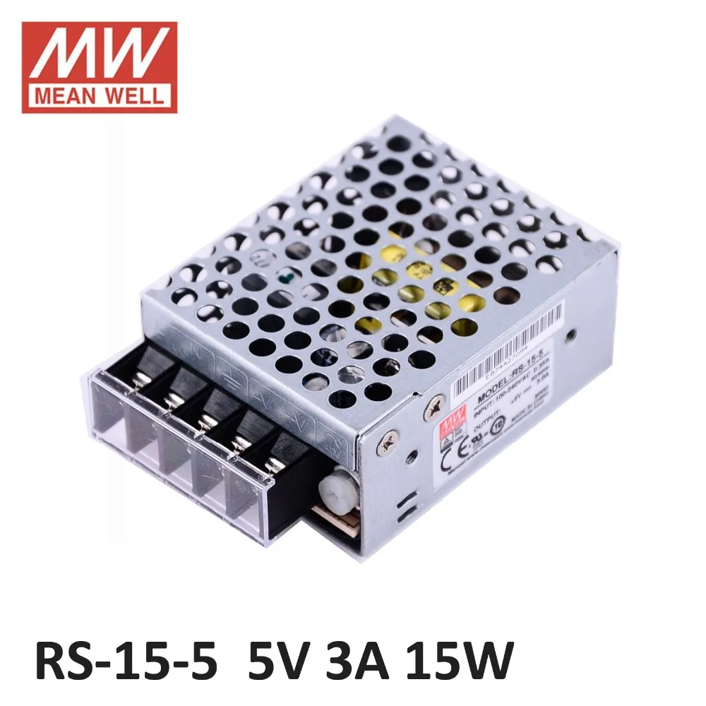 ac dc power source 5V 3A 15W Original Meanwell Switch Power Supply RS-15-5 Miniature size 300VAC input surge SMPS PSU 5V DC