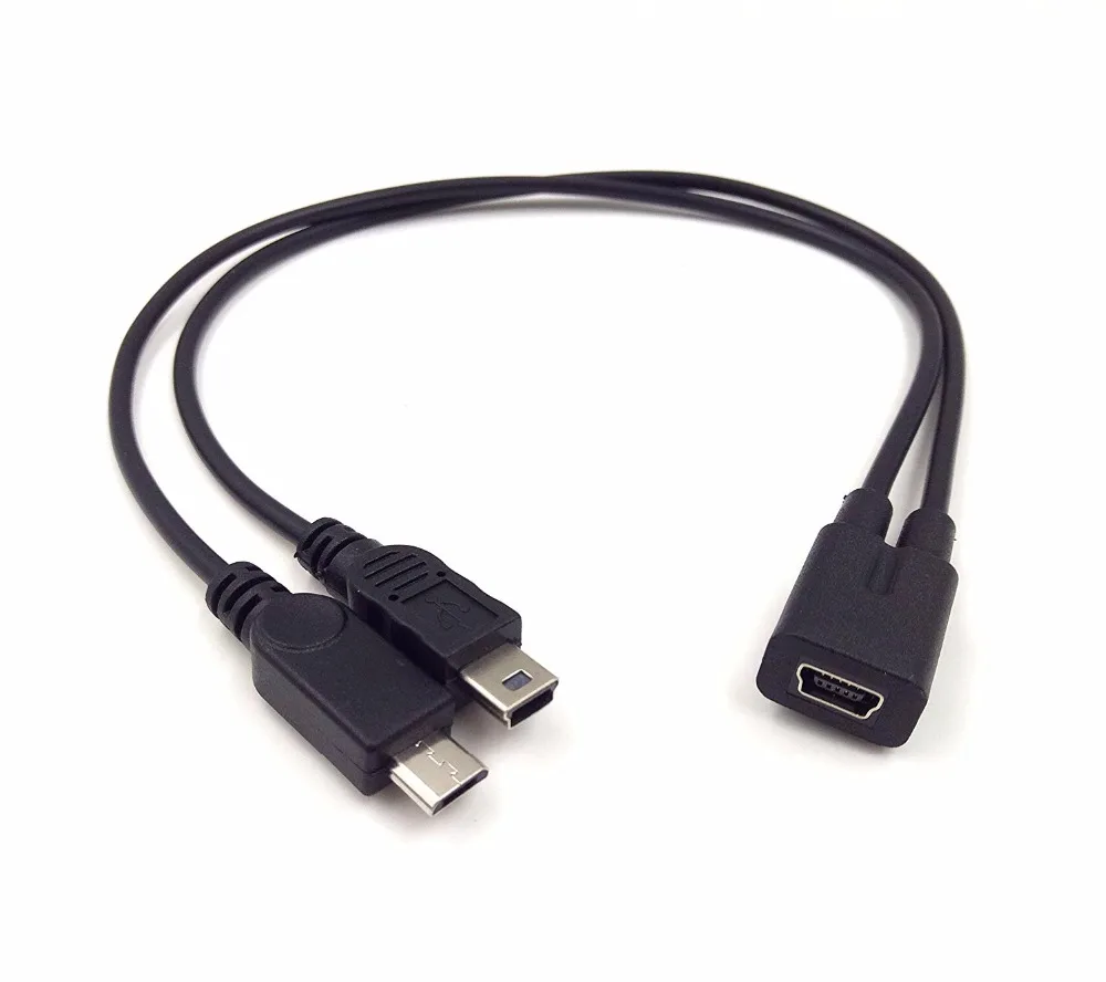 مصغرة USB 1 إلى 2 Y الفاصل كابل ، أوسب 2.0 ميني 5 دبوس أنثى إلى ذكر + المصغّر usb الذكور تحويل عالية السرعة كابل شحن الحبل