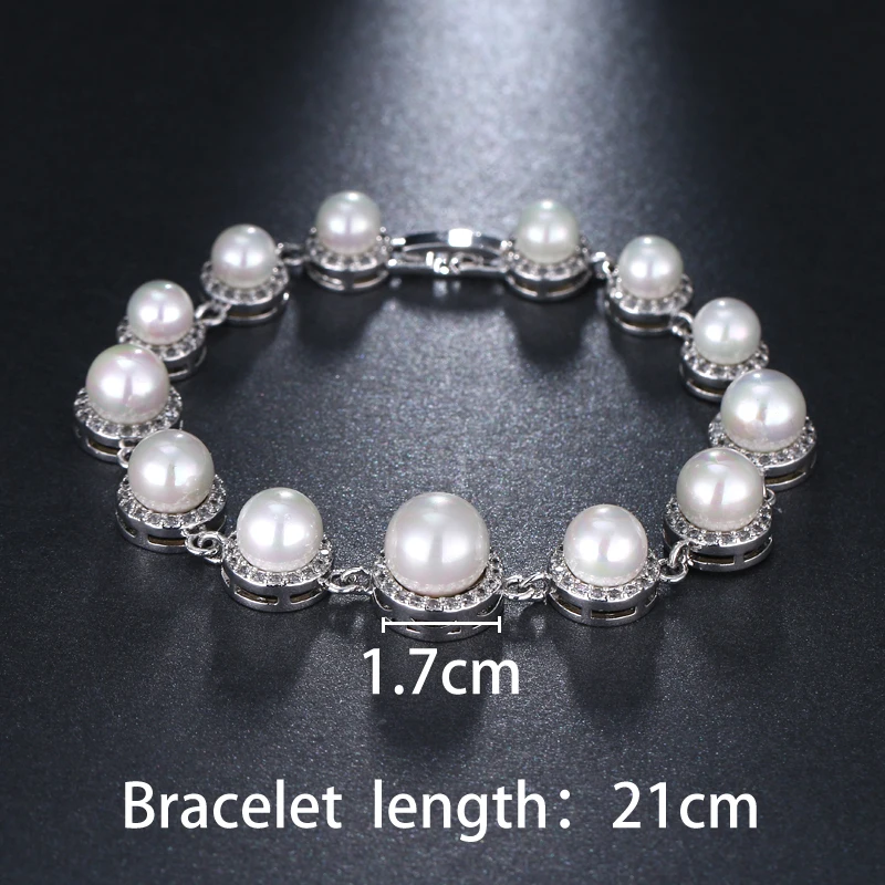 EMMAYA New Simulated Pearl Bracelet with Cz Beads Paved Women Bracelet Fashion Silver Color Wedding Jewelry