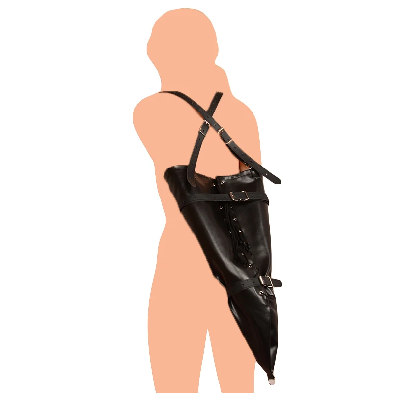 PU Leather Adjustable Sex Fetish BDSM Hands Arm Bondage Restraint Harness with Cross Belt Body Bondage Gear Sex Toys for Couples