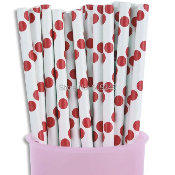 100 Pcs Mixed Colors Party Red Polka Dot Paper Straws, Cheap Vintage Biodegradable Bulk Christmas Tableware Paper Drinking Straw