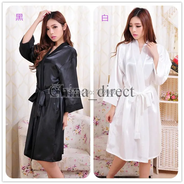 

Unisex mens womens Solid plain rayon silk Robe Pajama Lingerie Nightdress Bathrobe Kimono Gown pjs Women Dress 7 colors #3794