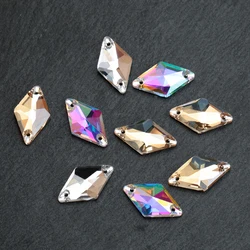 50pcs/bag Rhombus 11x19mm Sew On Rhinestone Glass Crystal Flatback Sewing Strass Wedding dress Clear/Crystal AB/Champagne