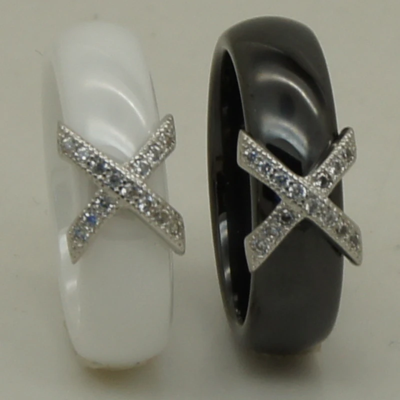 women/girl 6mm simple cross design full cz paved hi tech scratch proof ceramic ring