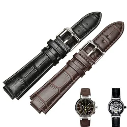 21*12MM (convex interface) black brown leather strap FOR TAMBOUR SPIN TIME men's and women's watch band with butterfly buckle