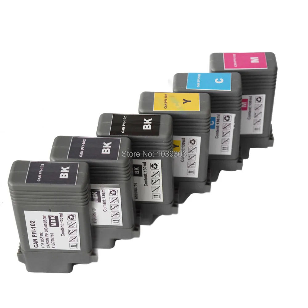 

6 Packs PFI-102 Compatible Ink Cartridges For Canon Ipf 500 510 600 605 700 710 720 iPF655 iPF650 iPF755 iPF750 Printer PFI 102