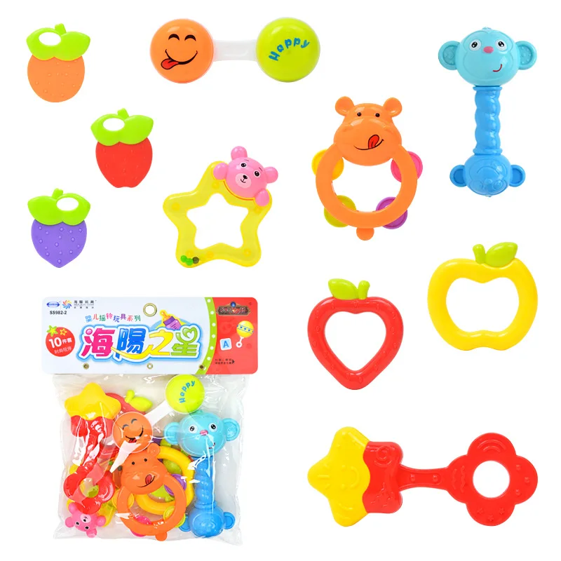 

Cartoon Baby Bed Bell Toy BB Hand Molar Tool Shaking Rattle Suit Teether Newborn Gifts for Kids 3-12 Months Baby Pacify Toy