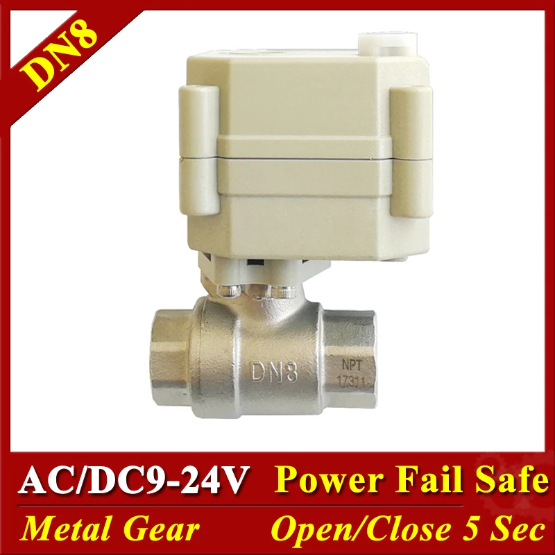 

Stainless Steel DN8, DN10 Electric Valves With Manual Override Normally Open/Closed 2 Way 1/4'' 3/8" AC/DC9-24V Metal Gear