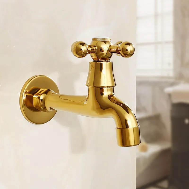 Golden Luxury Wall Mount Decorative Outdoor Garden Faucet Washing Machine Faucet Bathroom Mop Faucet Bibcock Tap KD062