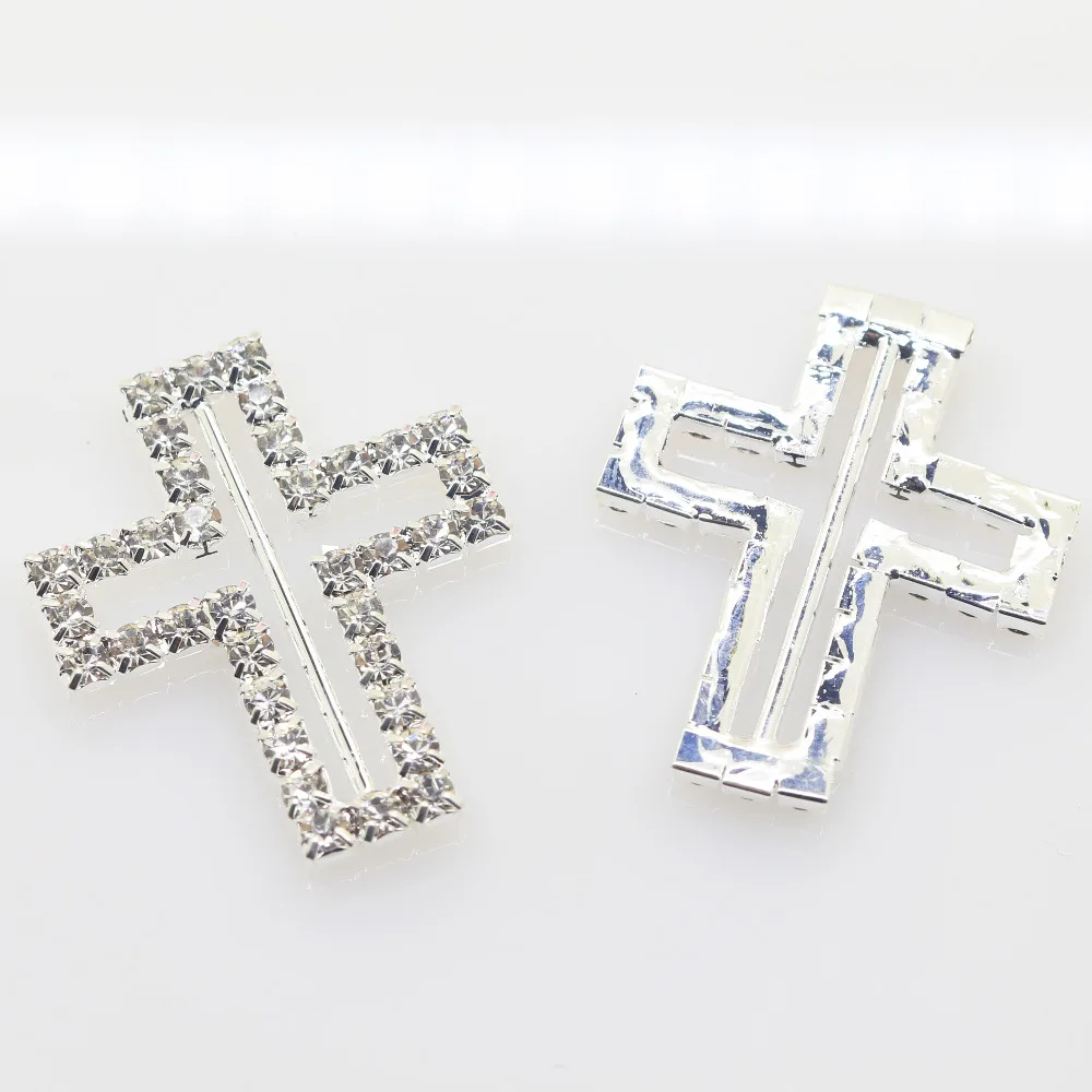 Fashion 10pcs/LOT 34*28mm Cross shape rhinestone Buckles invitation card Wedding Ribbon Slider DIY Hair Accessories