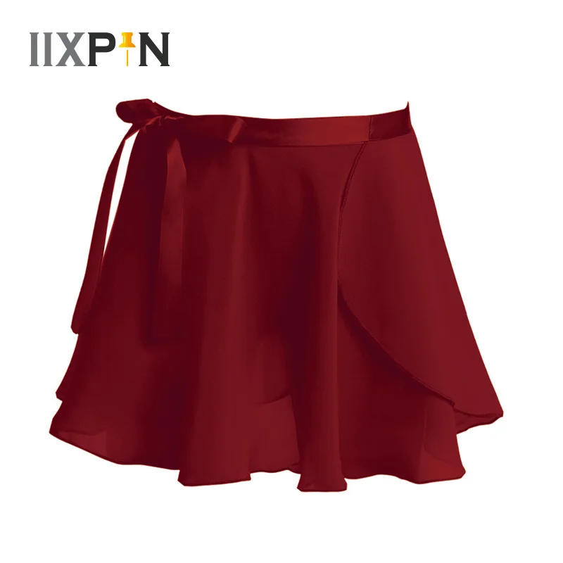 IIXPIN Girls Ballet Wrap Skirt Kids Dance Skate Over Scarf Tutu Skirts Chiffon Basic Classic Pull-On Wrap Skirt with Waist Tie