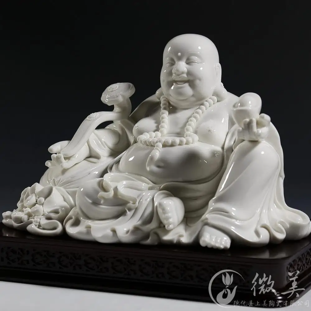 14 inch Ruyi tuobao bag Maitreya Buddha statue ceramic Buddha Buddhist art Home Furnishing handicrafts