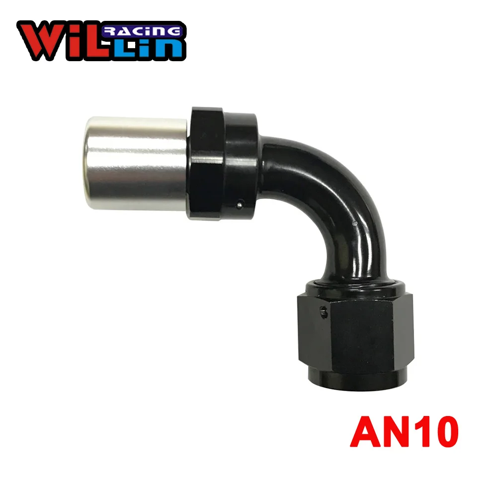 WILLIN - Aluminum AN10 10AN 90 Degree Swivel Crimp Bend Fitting With Barb End Black