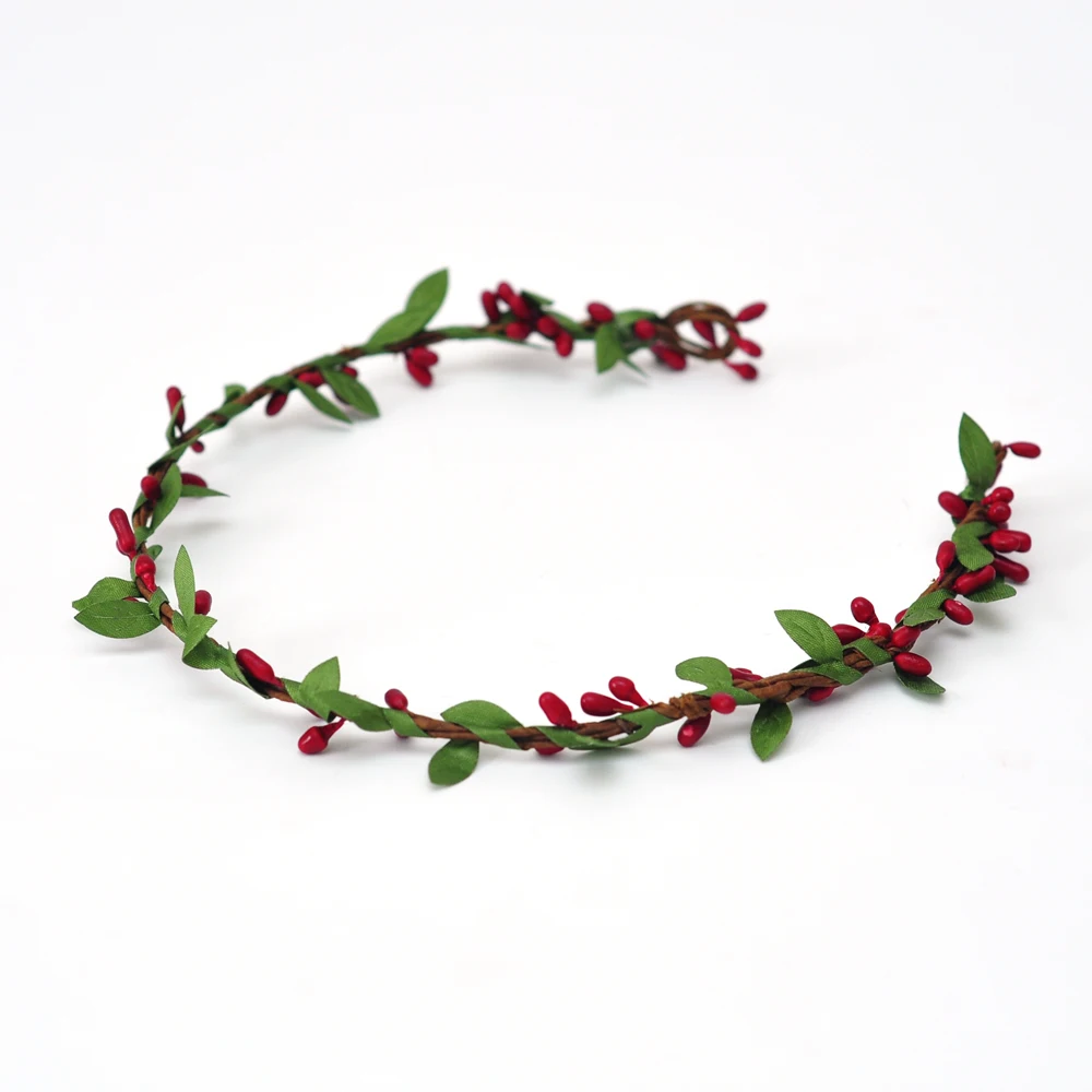 10PCs Handmade green leaf rustic red pip berries vines flower crown floral circle boho garland for hair accessories wholesale