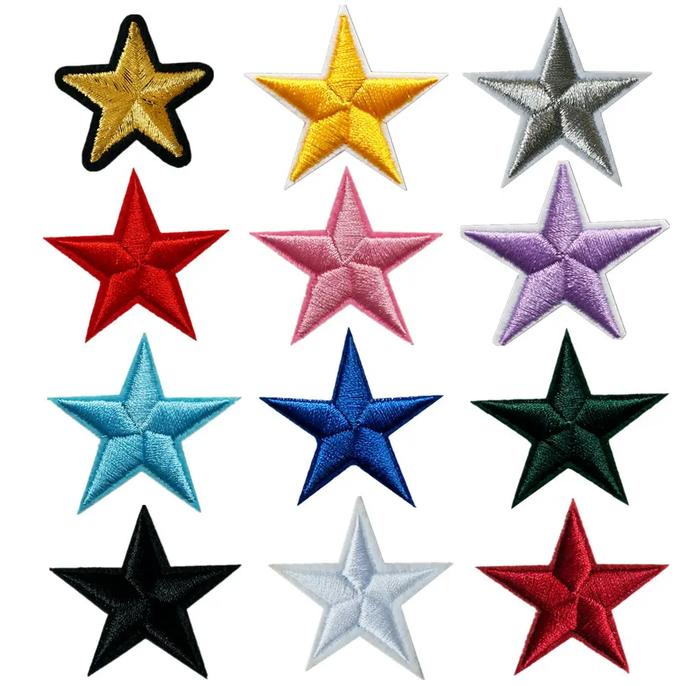 10PCS Gold Stars Embroidered Patches Sew Iron On Badges For Dress Bag Jeans Hat T Shirt DIY Appliques Craft Decoration