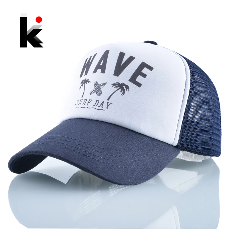 Summer Baseball Caps Women Men Fashion Letter Wave Snapback Hat Surf Day Lovers Beach Casual Visor Cap Adjustable Mesh Bones