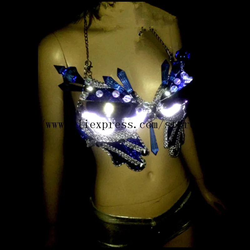 

Newest Led Luminous Sexy Lady Bra Crystal Evening Dress Led Light Growing Stage Clothes DS Women Dance Costume Party Supplies