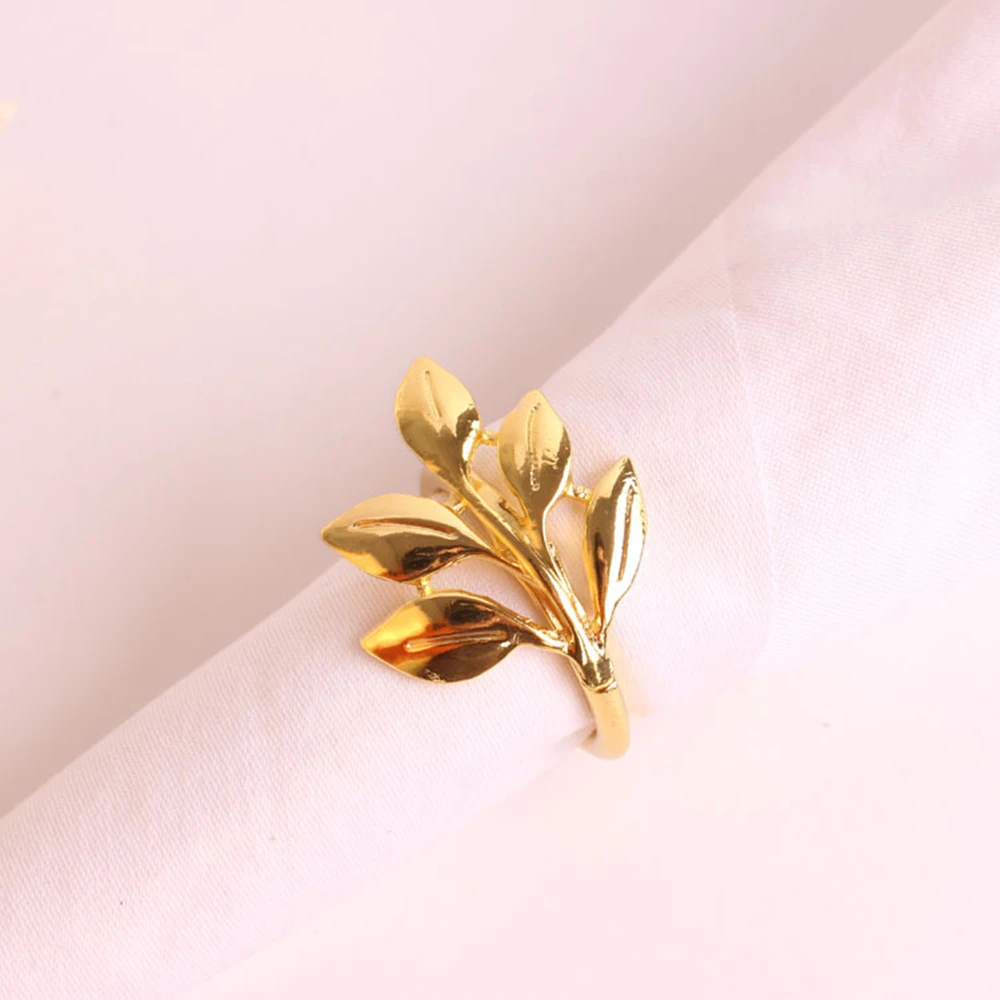 50pcs/lot Delicate napkin ring metal plating gold leaf napkin ring fashion maple paper towel buckle desktop decorations