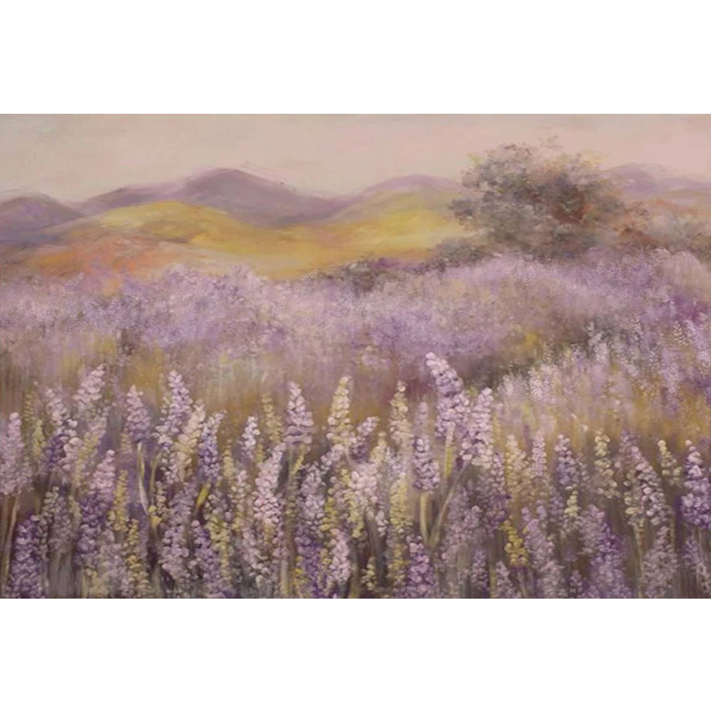 

Oil Painting Lavender Field Newborn Baby Shower Backdrop Printed Mountains Tree Light Purple Watercolor Photo Shoot Backgrounds