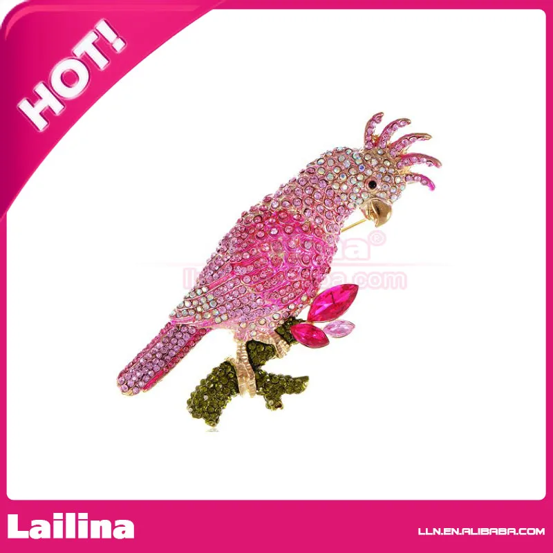 

Womens Gold Tone Pink Rhinestones Tropical Parrot Cockatoo Bird Brooch Pin