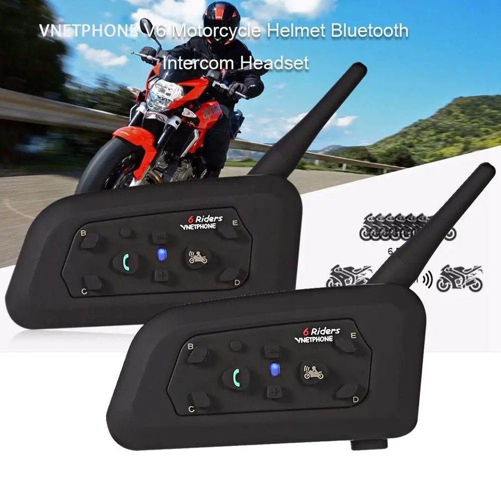 

Free shipping 2pcs/set 1200M V6 Bluetooth Motorbike Helmet Interphone Intercom Headset 6 Riders Motorcycle Bluetooth Headset