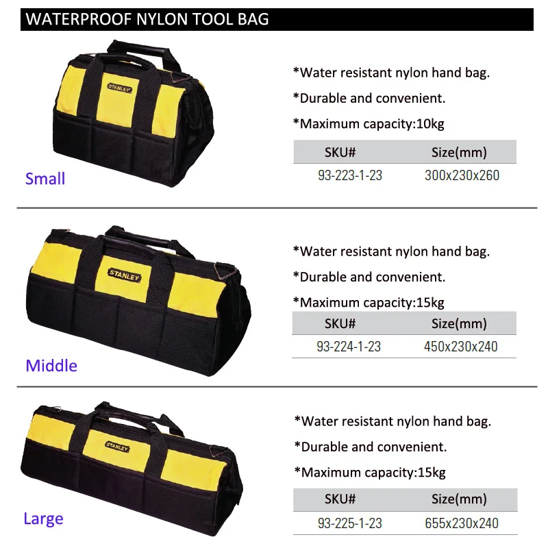 Stanley tool bag organizer with shoulder belt electrician bags nylon waterproof technician tools storage light folding