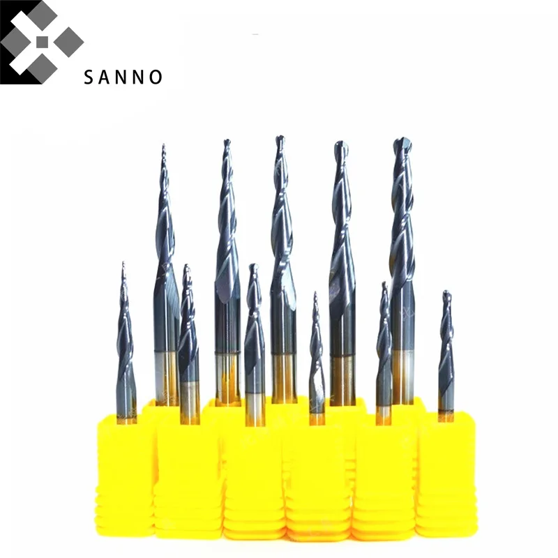 

Tungsten steel tapered ball end mills HRC55 cnc carbide ball nose milling cutter for wood working